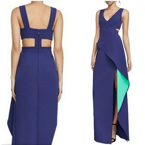 BCBG Ria Peplum Evening Dress In Royal Blue, Green